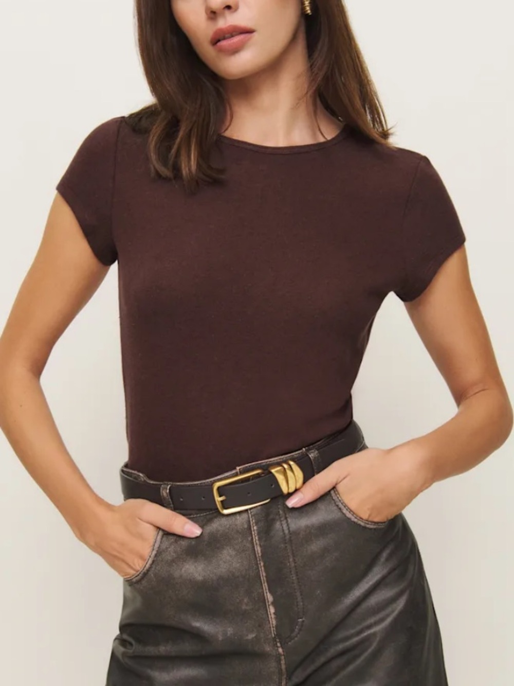 Reformation Olive Knit Top Brown - Size M